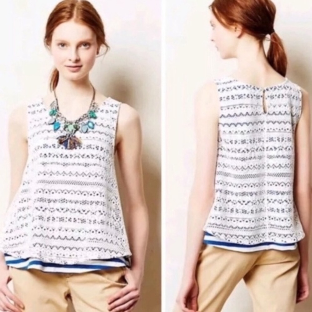 Anthropologie Postmark Blue Striped Crochet Top